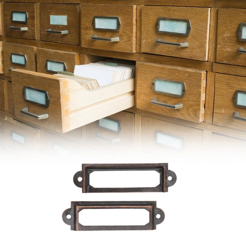 Hztyyier 20-Piece Metal Label Holders, Red Bronze Card Tag Frame for Office Library File Cabinet Drawer, Card Tag Label Organizer - Image 5